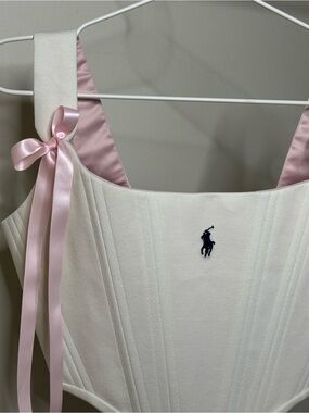 Handmade Upcycled Polo Ralph Lauren Corset Top Adjustable Lace-Up Back